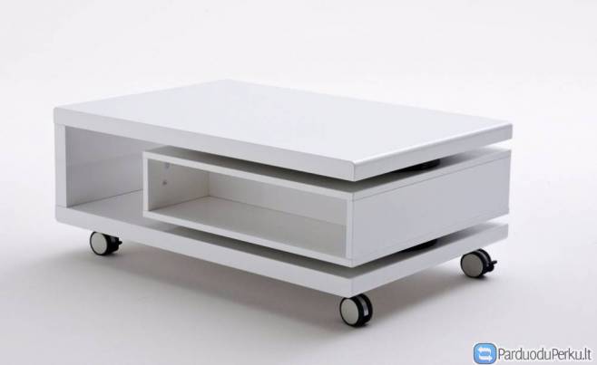 Naujas baltas blizgus staliukas su ratukais