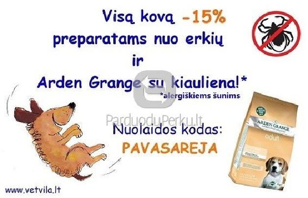 Nuolaida šunų maistui ir priemonėms nuo erkių