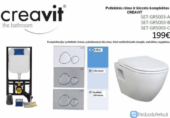 Pakabinamo klozeto ir potinkinio klozeto rėmo komplektas Creavit