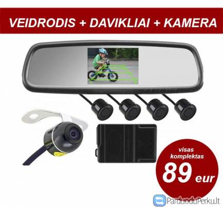 PARAKVIMO SISTEMA VEIDRODYJE: Veidrodis + kamera+ galiniai 4 davikliai
