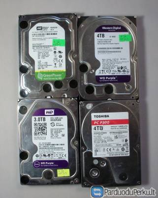 Patikimi 3,5'' sata HDD 4TB: Toshiba, WD Purple (100% Health, mažai naudoti)
