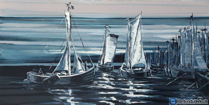 Paveikslas "Naktinis kurėnų uostas" akrilas 1400x700 mm.