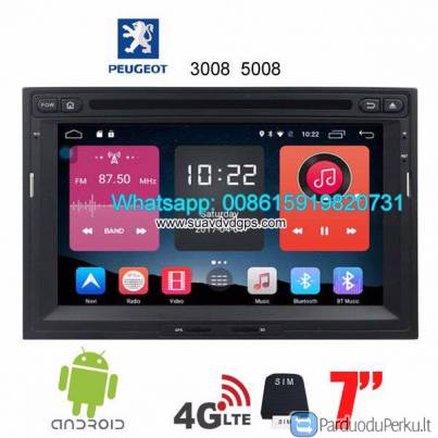 Peugeot 3008 5008 automobilis stereofoninis navi 4 G telefono skambučio garso reguliavimas, AUX