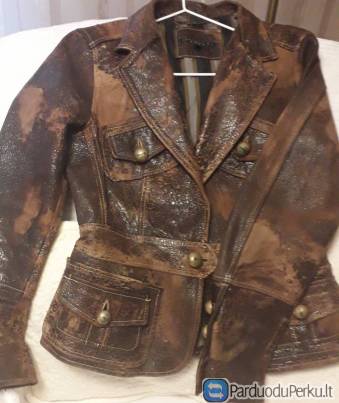 Super modernus — natūralios odos rudos spalvos moteriškas naujas  švarkelis