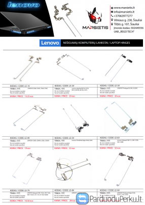 PIGIAUSIAI. LENOVO kompiuterio lankstai, vyriai, ekrano laikikliai