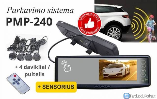 PMC-240 PARKAVIMO SISTEMA VEIDRODYJE 4.3" INTEGRUOTU EKRANU IR SENSORIKA