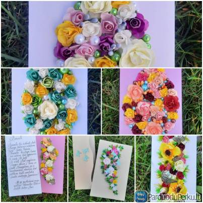 Rankų darbo atvirukai, sveikinimų užrašymas