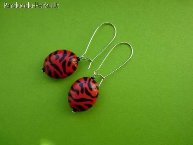 Raudoni zebriniai auskarai