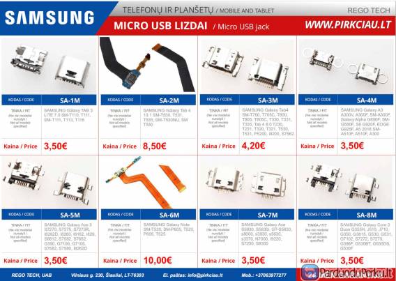 SAMSUNG TELEFONŲ / PLANŠETŲ Micro USB lizdai, nuo 3,50eur