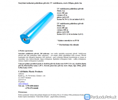 Statybinė izoliacinė polietileno plėvelė, UV stabilizuota, storis 200μm, plotis 3m, kaina
