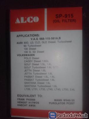 Tepalo filtras dyzeliniams/ turbodyzeliniams Audi / VW varik