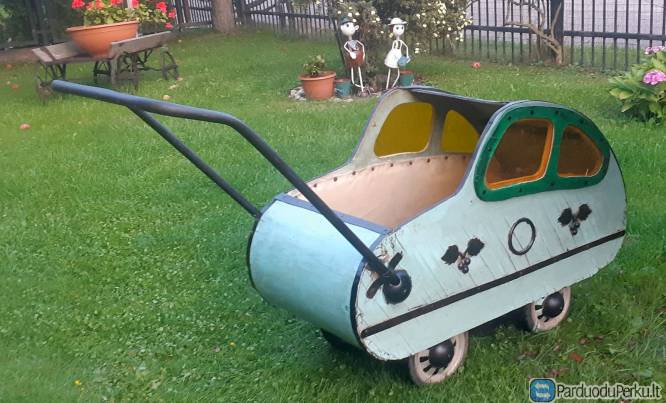 Unikalus Senovinis Vaikiškas Medinis Vežimėlis