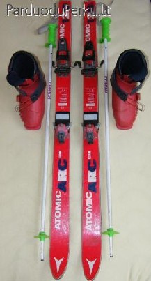 Vaikiškos kalnų slidės, batai, lazdos