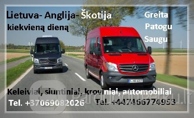 Vezame keleivius, siuntas i Londona, Anglija, Skotija