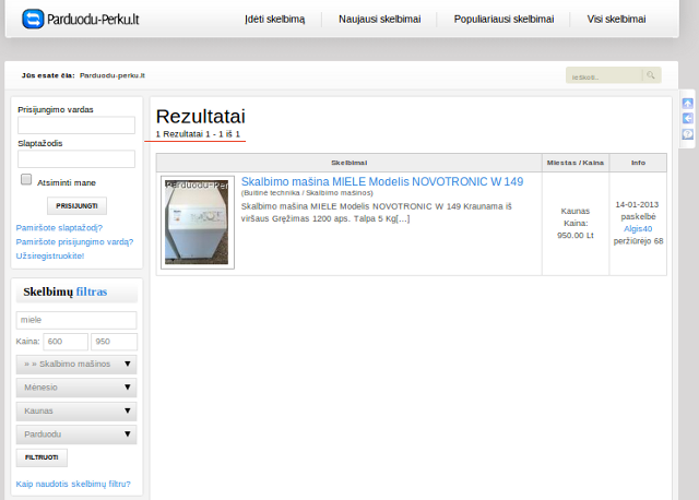 Skelbimų paieškos rezultatai