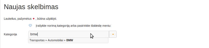 Kategorijos pasirinkimas