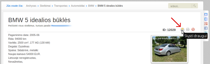 Kaip patikusį skelbimą nusiųsti draugui?
