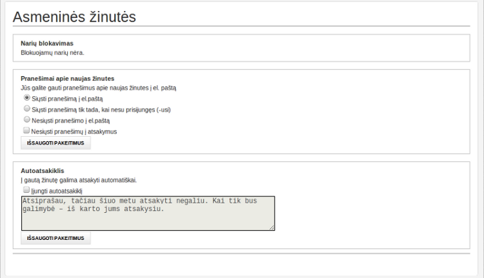 Žinučių nustatymai